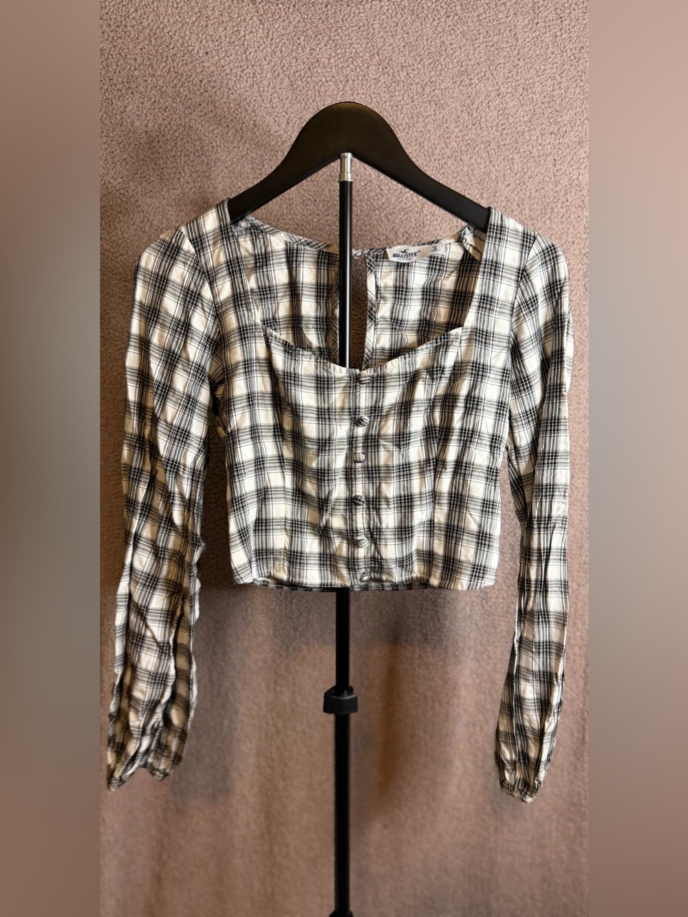 Hollister Plaid Corset Top Size S Long Sleeve Smocked Y2K Babydoll